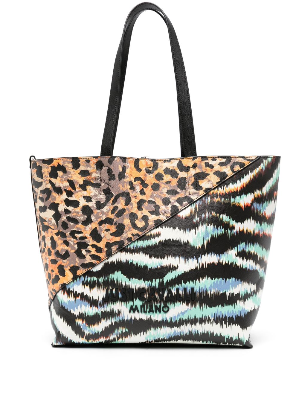 Just Cavalli logo混和印花手提包 - 橘色