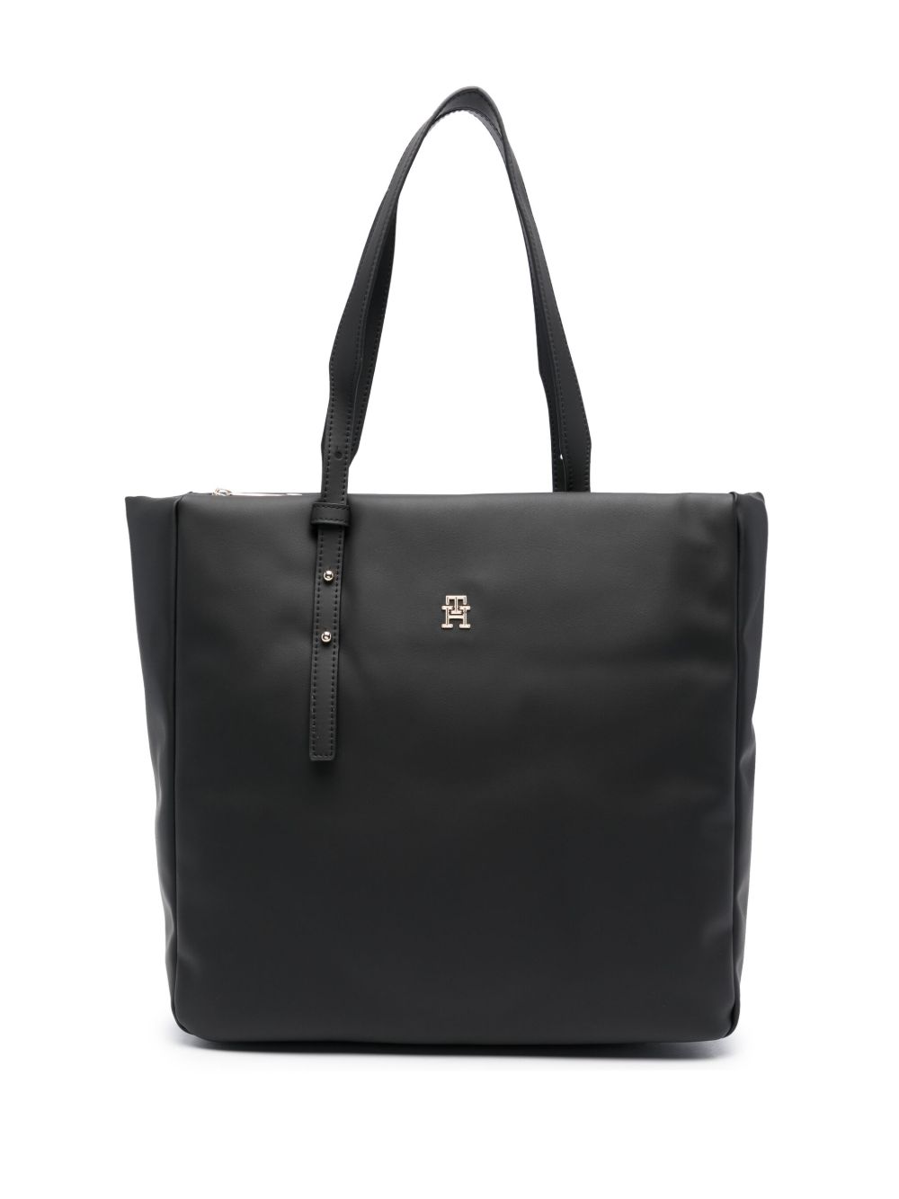 Tommy Hilfiger logo标牌人造皮革手提包 - 黑色