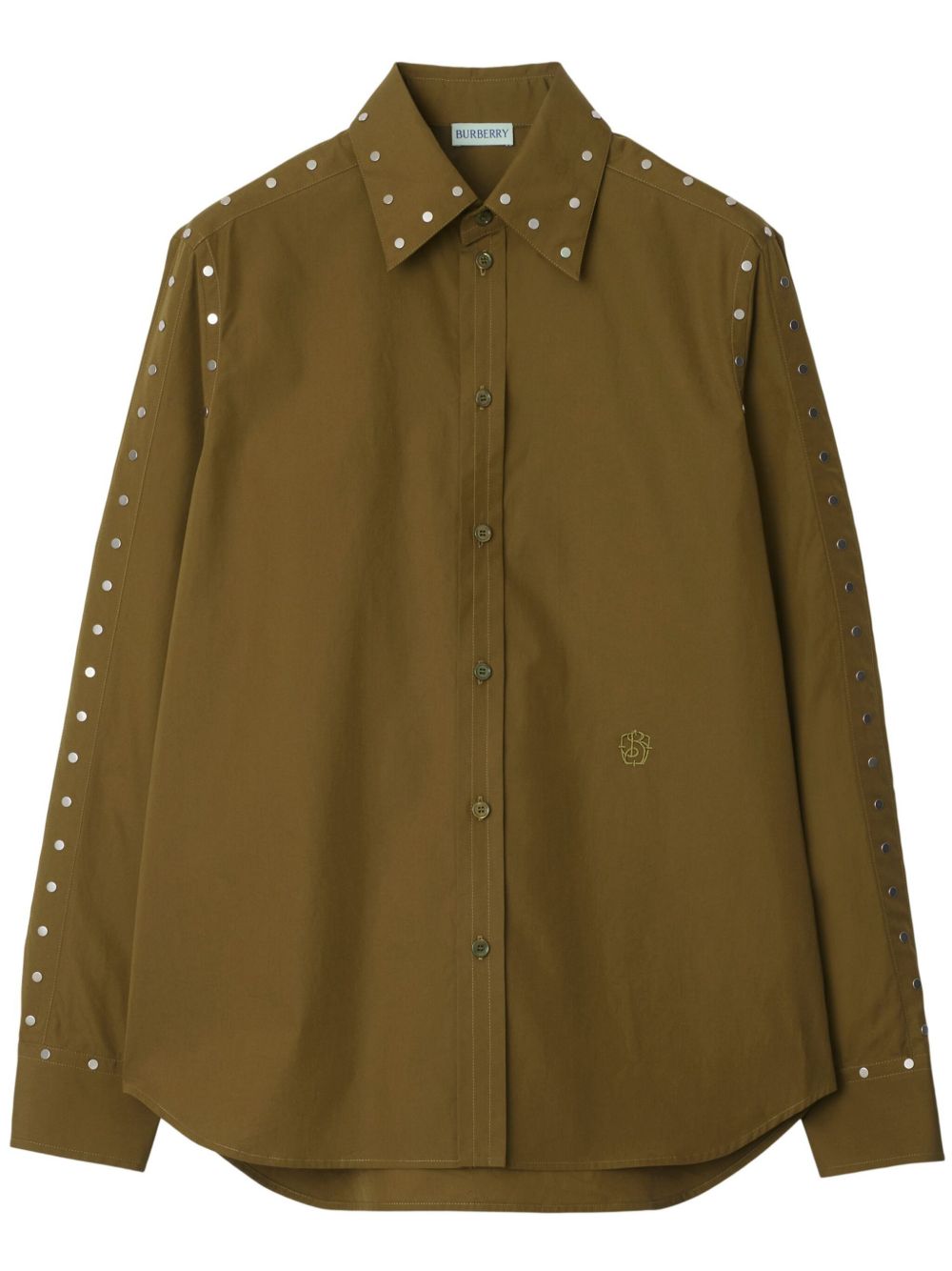 Burberry 铆钉棉衬衫 - 绿色