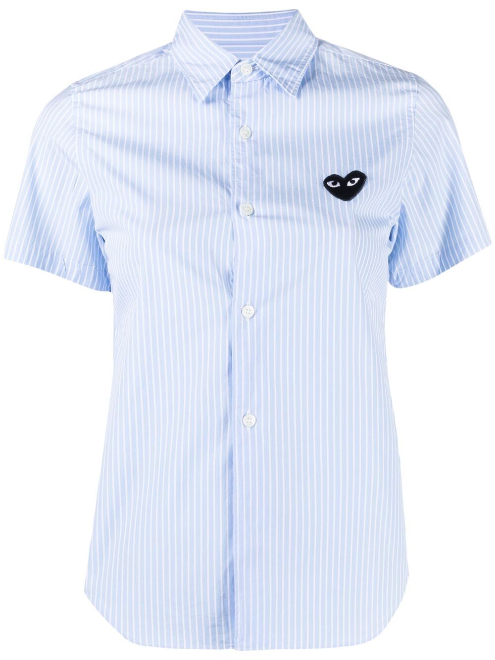 Comme Des Garçons Play 短袖心形刺绣细条纹衬衫 - 蓝色