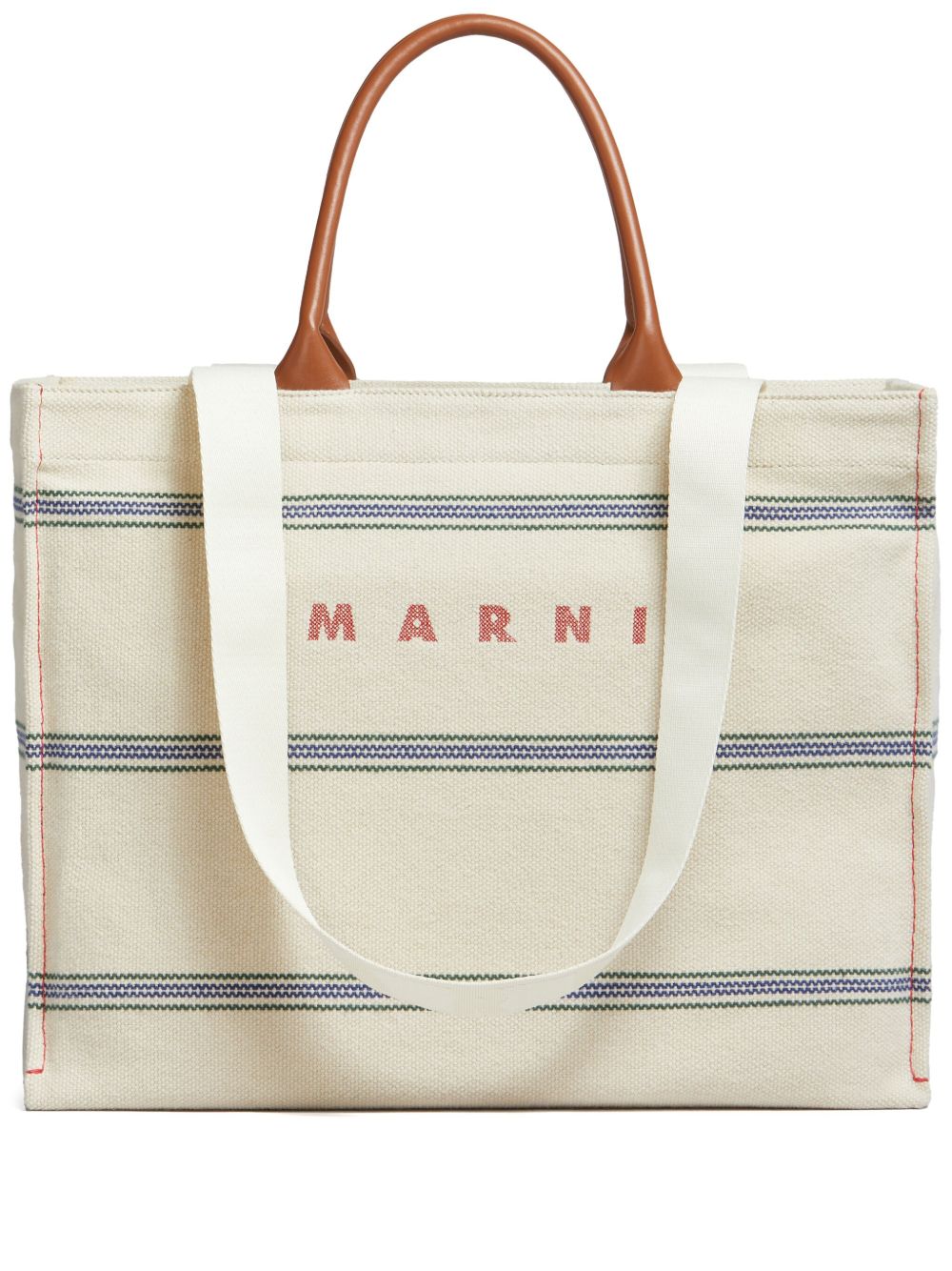 Marni logo刺绣帆布手提包 - 中性色