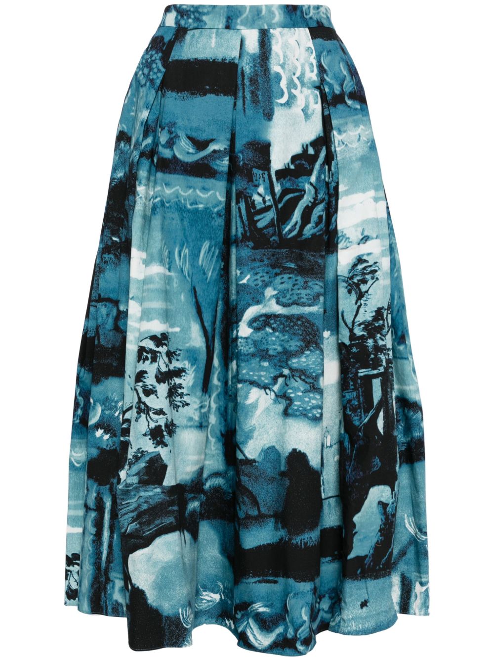 ERDEM 图案印花百褶半身裙 - 蓝色