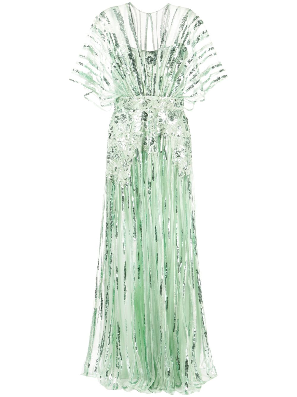 Elie Saab 花卉贴花薄纱礼服 - 绿色