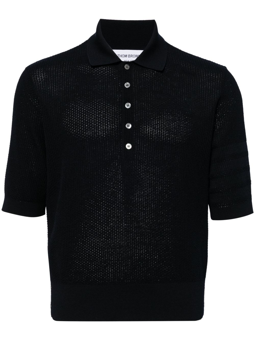 Thom Browne 纹理缝线针织polo衫 - 蓝色