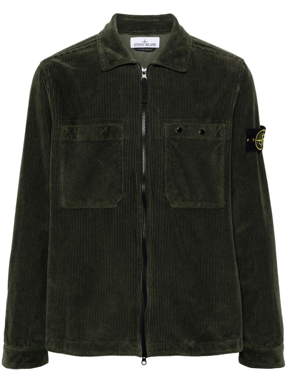 Stone Island 罗盘徽章灯芯绒衬衫式夹克 - 绿色