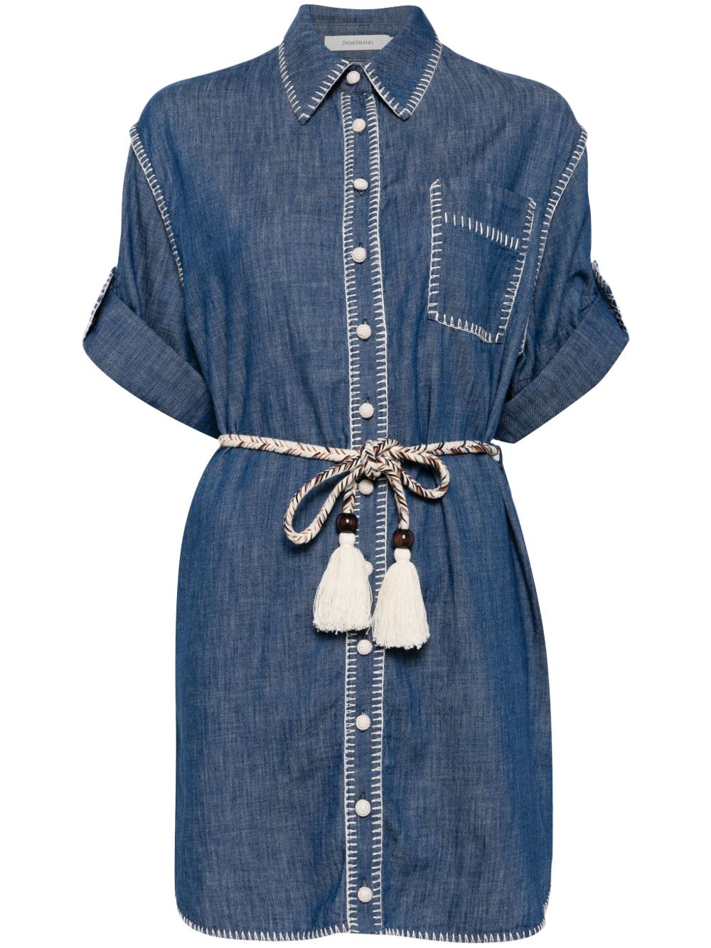 ZIMMERMANN 锁缝针脚细节牛仔衬衫裙 - 蓝色