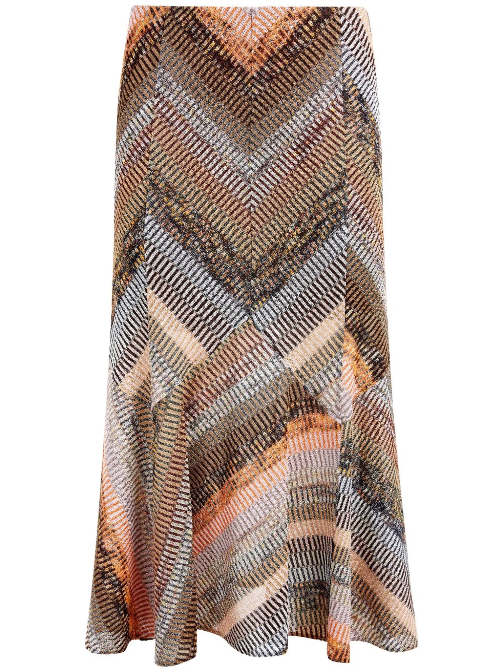 Missoni 拼贴效果金属丝面料伞形中长半身裙 - 褐色