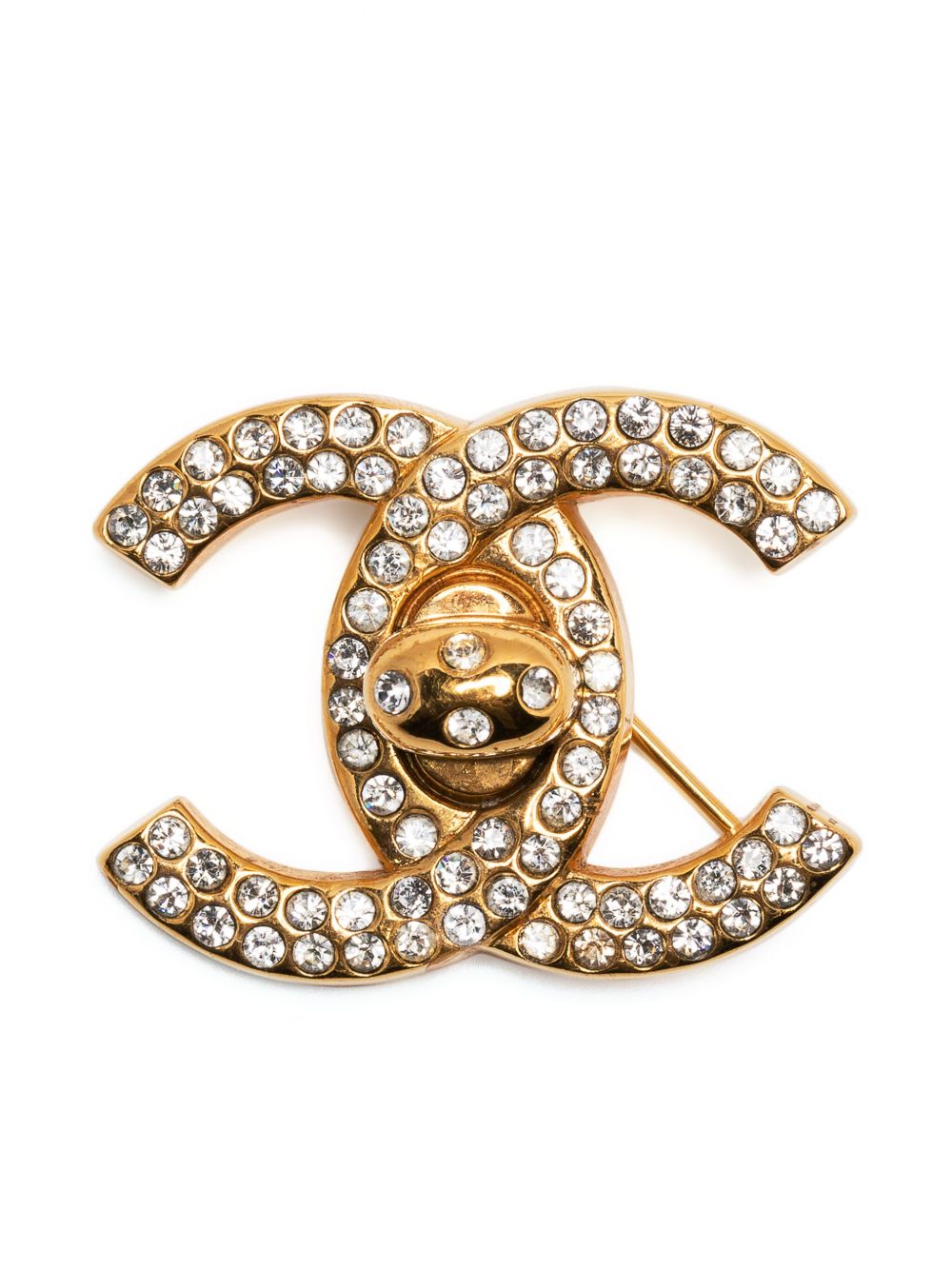 CHANEL Pre-Owned CC 旋扣胸针 - 金色