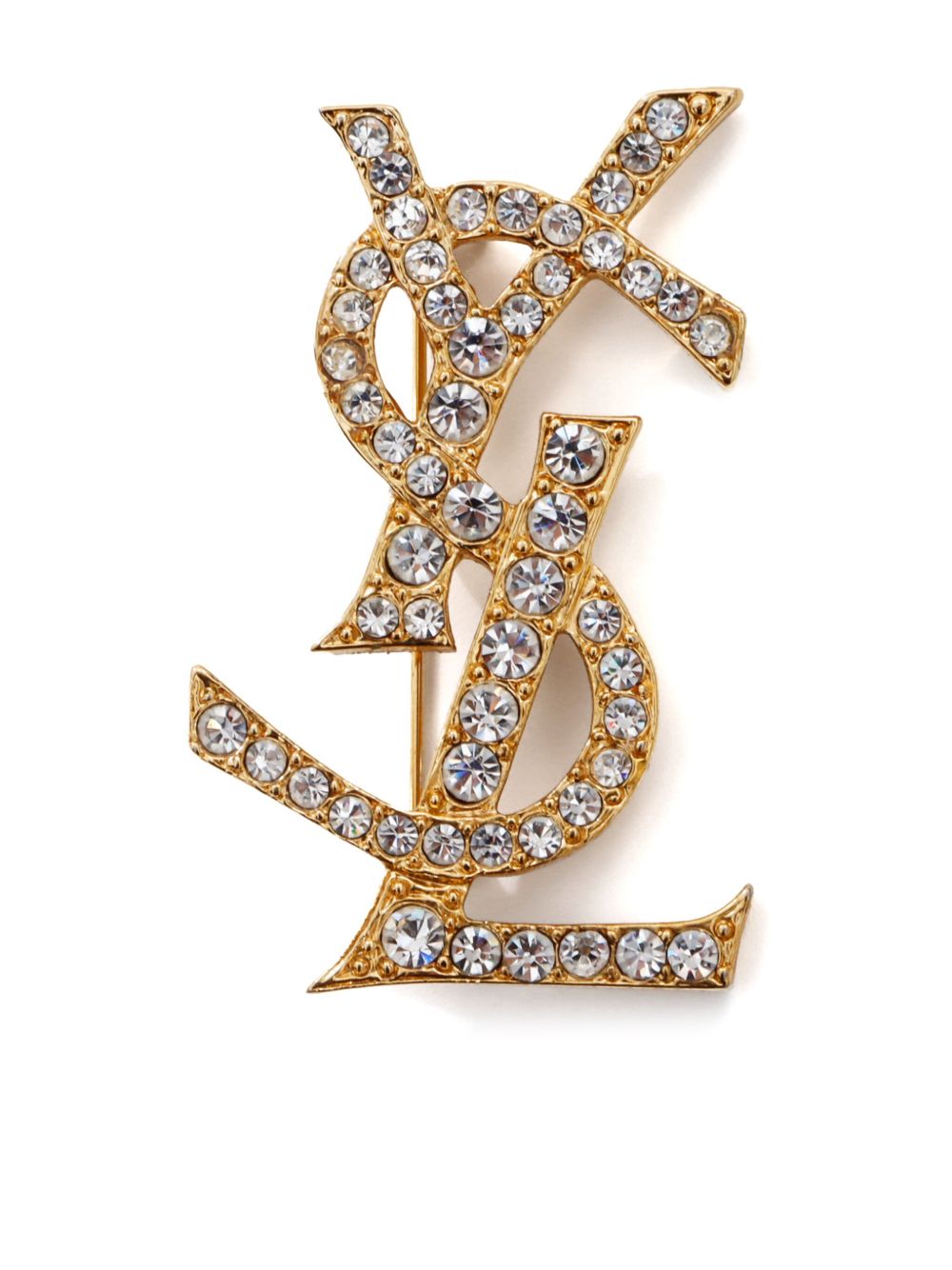 Saint Laurent Pre-Owned YSL 水钻缀饰胸针（典藏款） - 金色