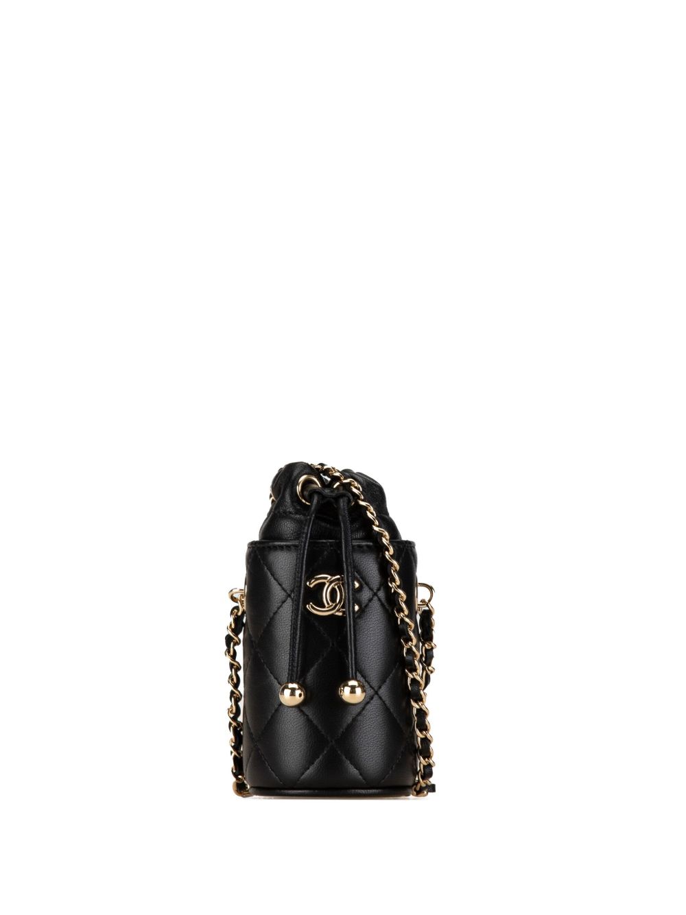 CHANEL Pre-Owned 迷你绗缝小羊皮抽绳水桶包（2021年典藏款） - 黑色