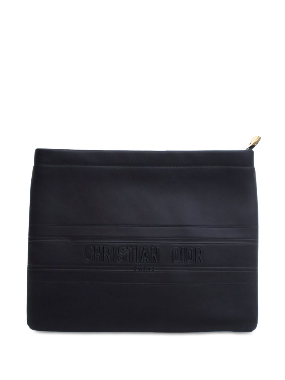 Christian Dior Pre-Owned Logo Zip 压纹小牛皮手拿包（2020年典藏款） - 黑色