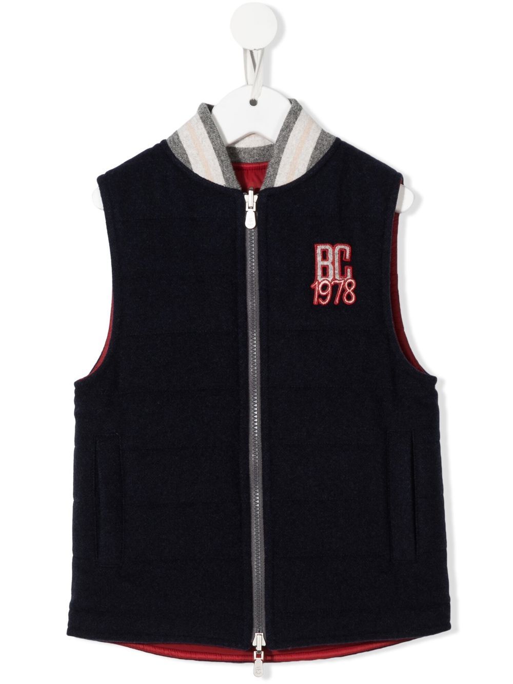 Brunello Cucinelli Kids 胸前标贴填充马甲 - 蓝色