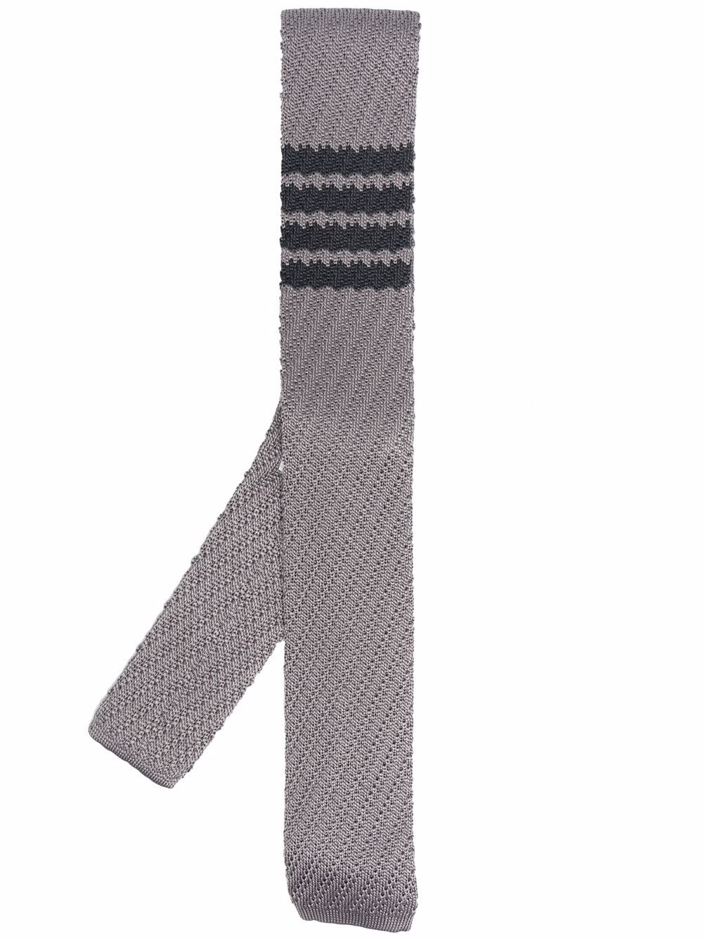 Thom Browne 四条纹真丝领带 - 灰色