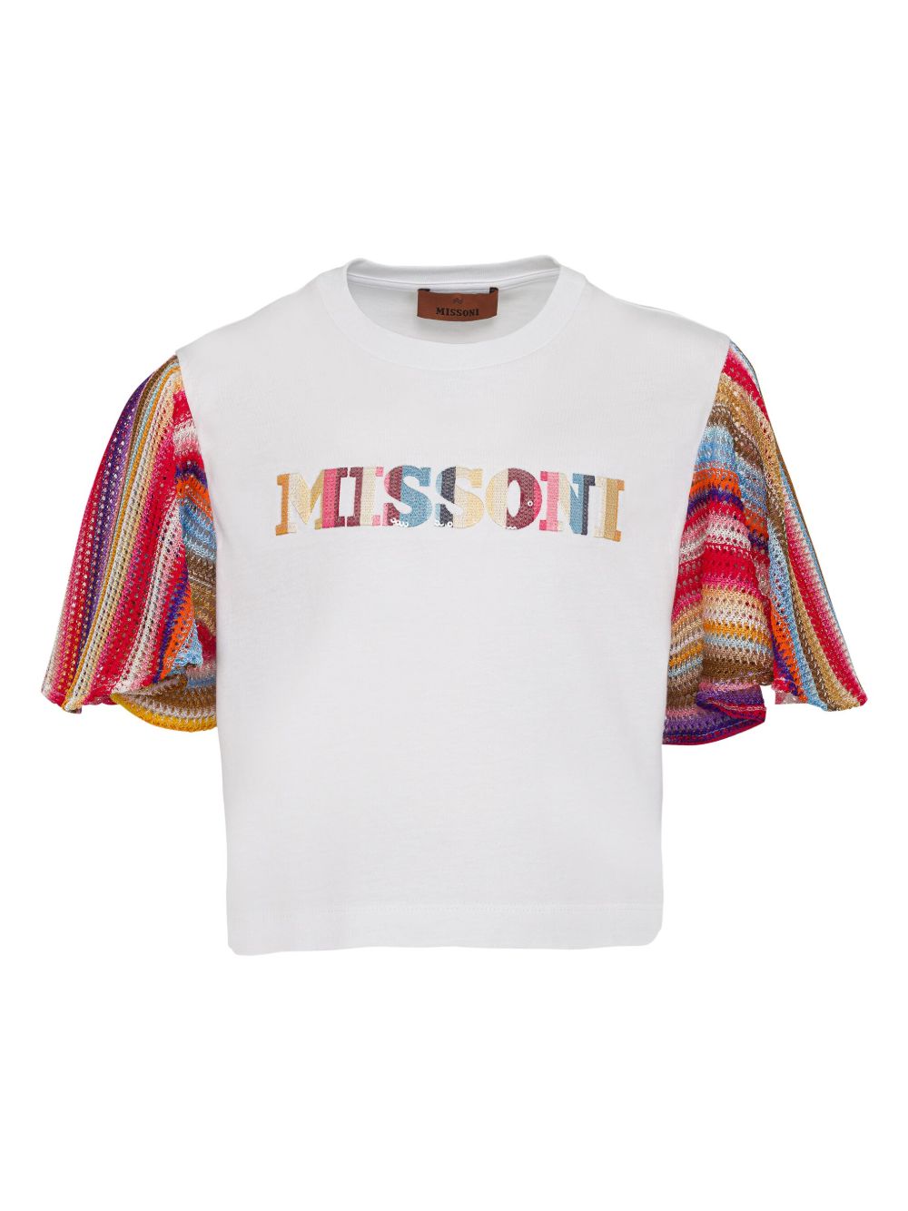 Missoni Kids 钩编针织袖棉T恤 - 白色