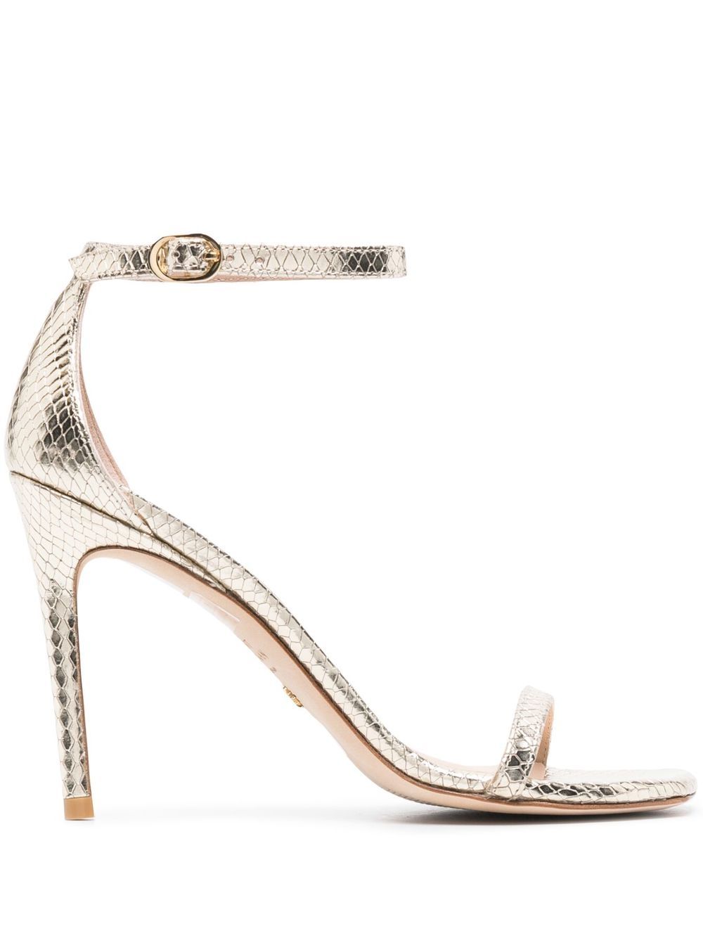 Stuart Weitzman 高跟蛇皮效果细高跟凉鞋 - 金色