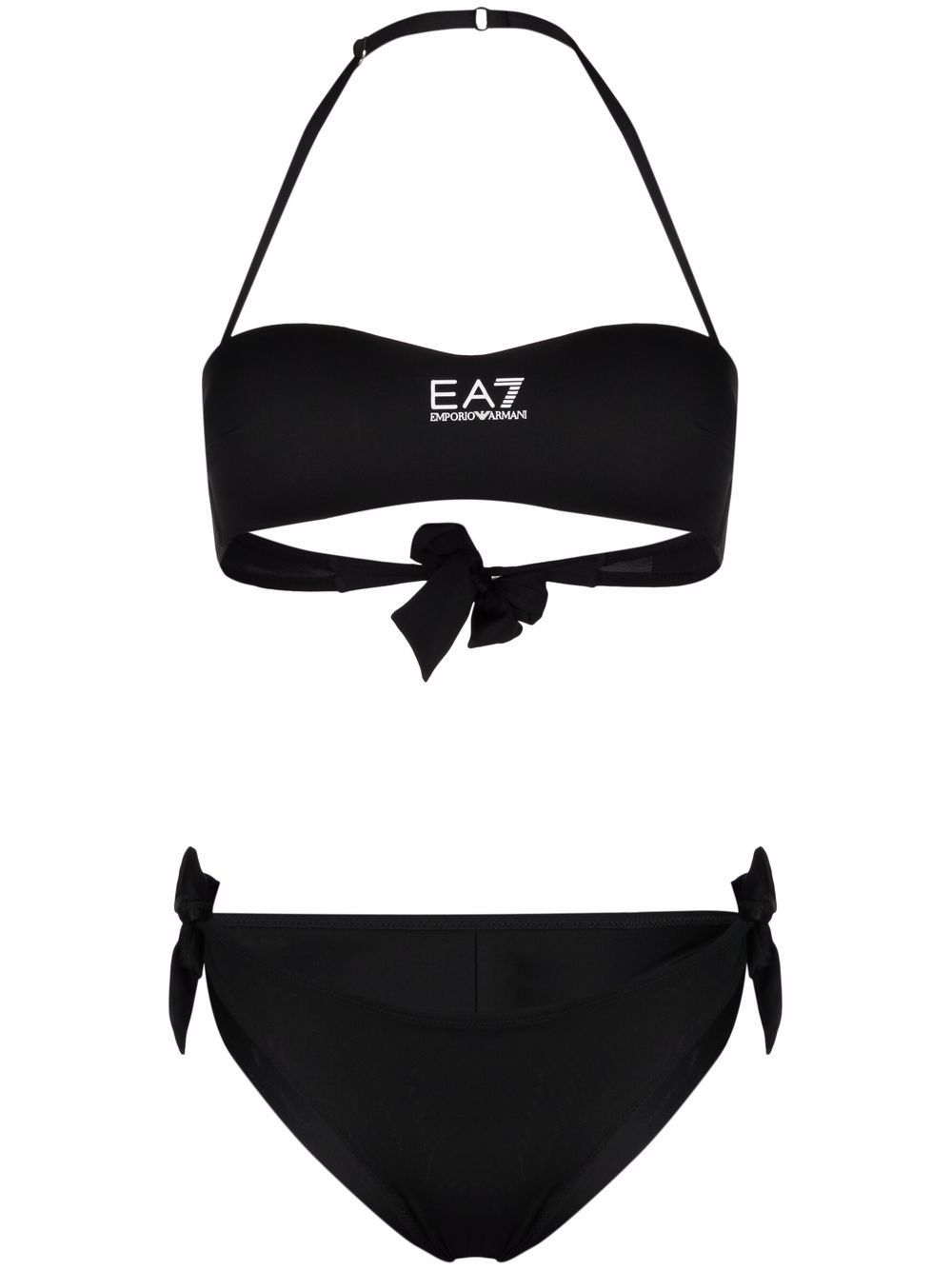 Ea7 Emporio Armani 挂脖侧系带比基尼 - 黑色