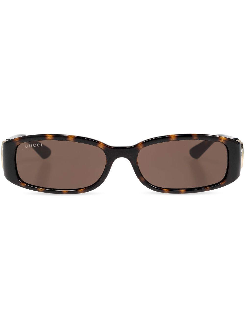 Gucci Eyewear 深玳瑁纹长方形框太阳眼镜 - 褐色