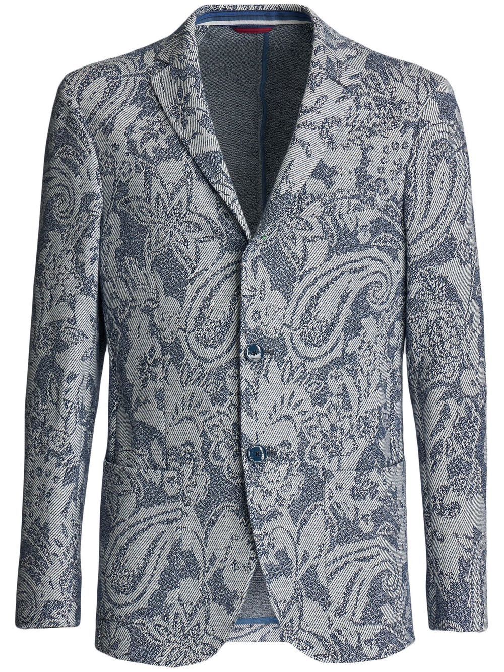 ETRO 佩斯理印花单排扣西装夹克 - 蓝色