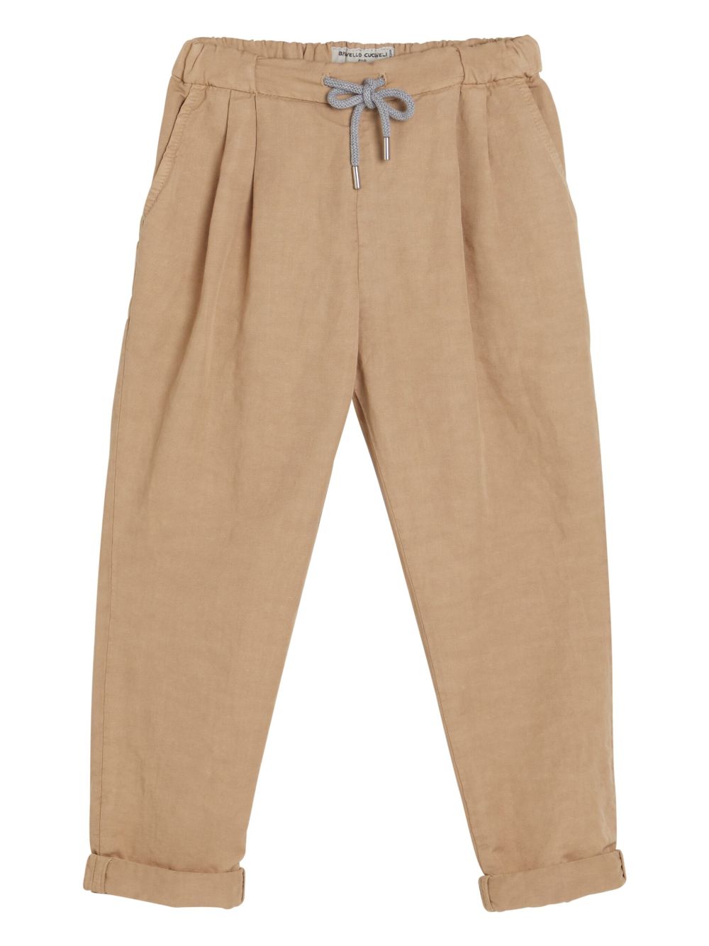 Brunello Cucinelli Kids 抽绳裤腰锥形裤 - 褐色