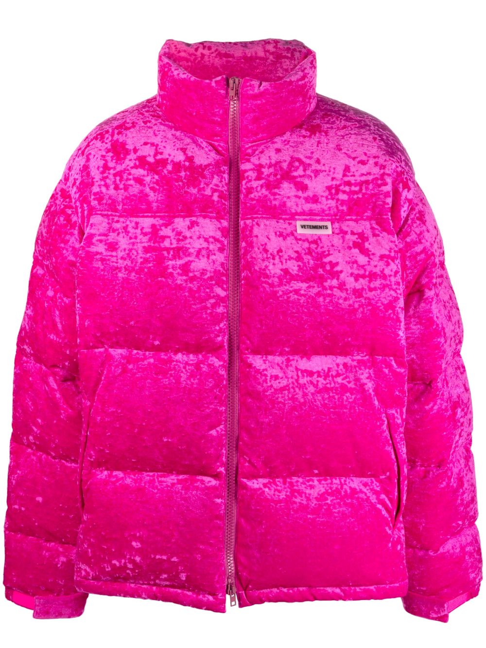 VETEMENTS 标贴丝绒羽绒蓬松夹克 - 粉色