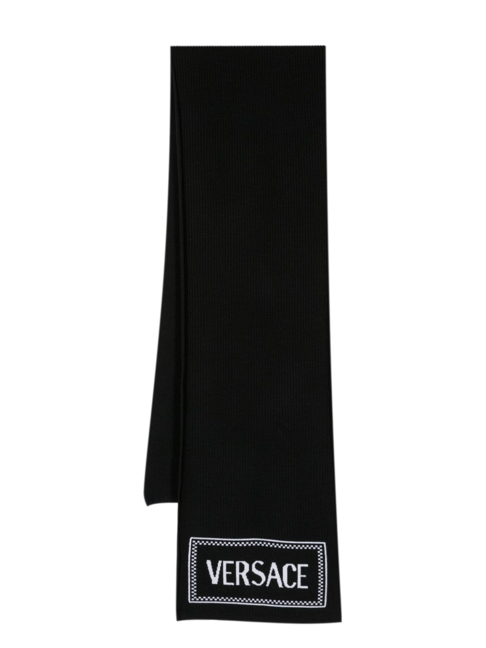 Versace logo嵌花针织围巾 - 黑色