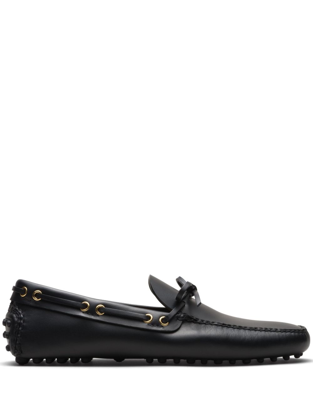 Car Shoe 系带皮质帆船鞋 - 黑色