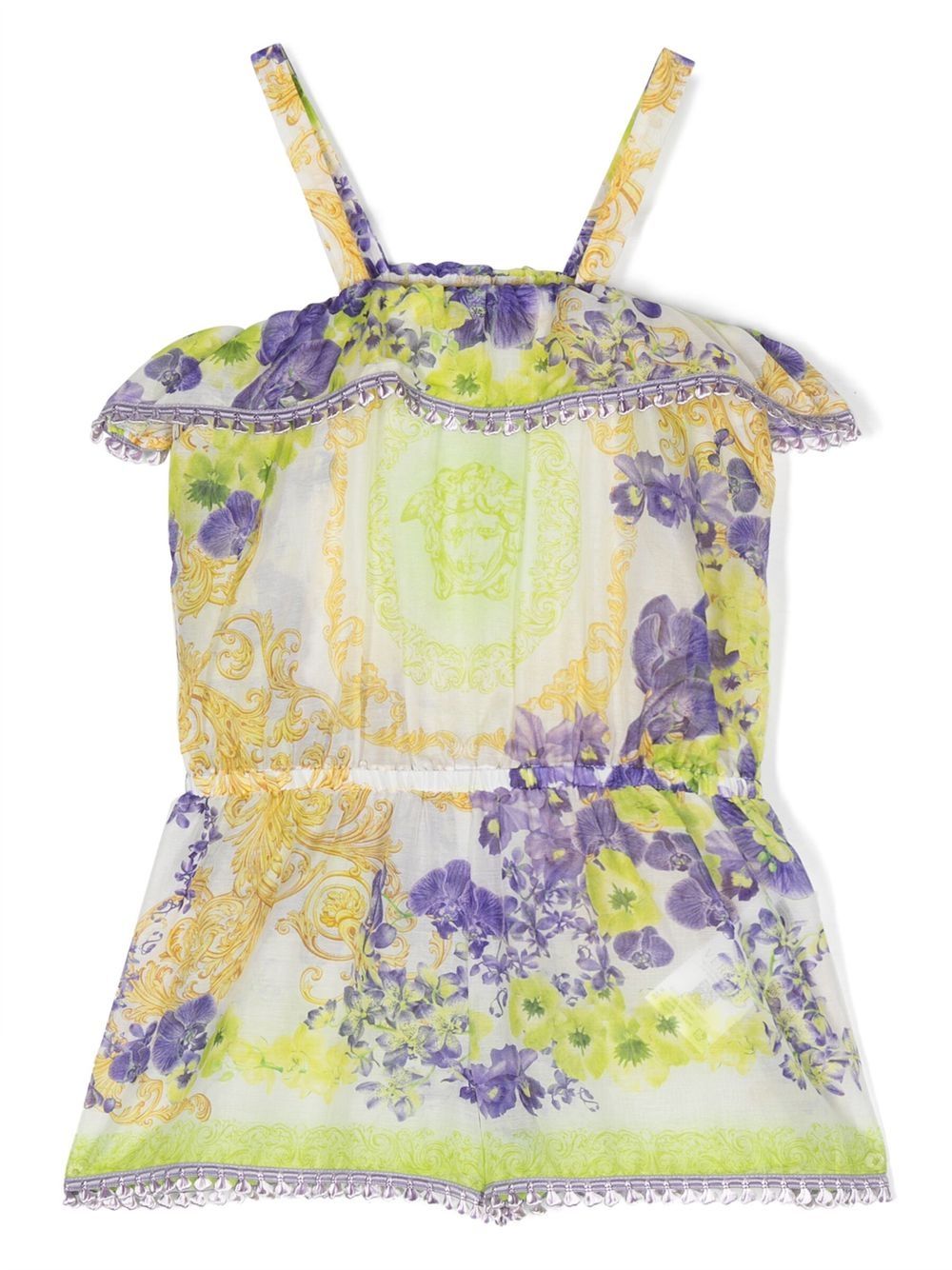 Versace Kids 大面积花卉印花连体短裤 - 白色