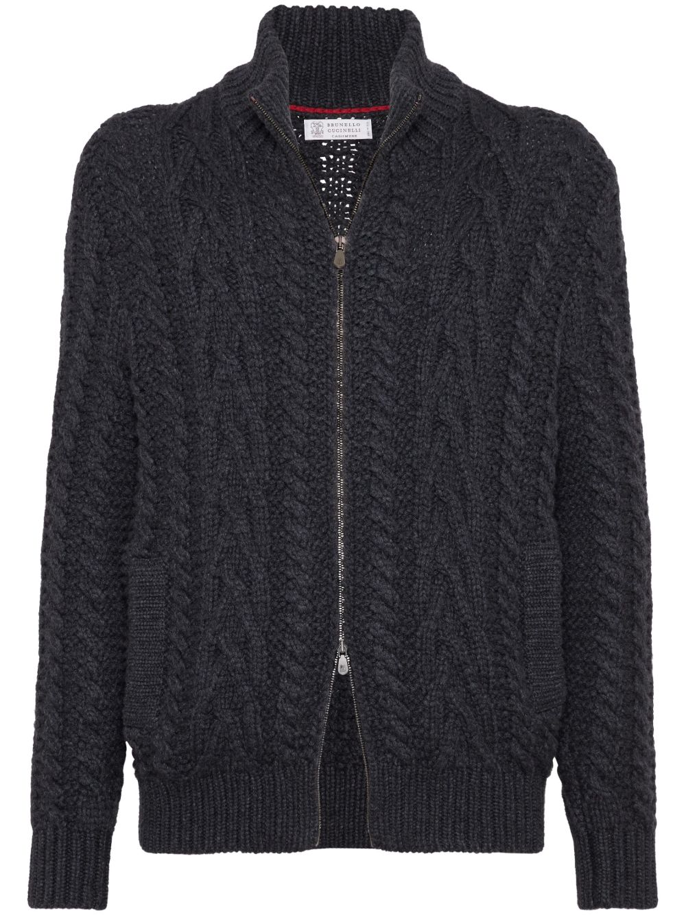Brunello Cucinelli 粗绞花针织开衫 - 黑色