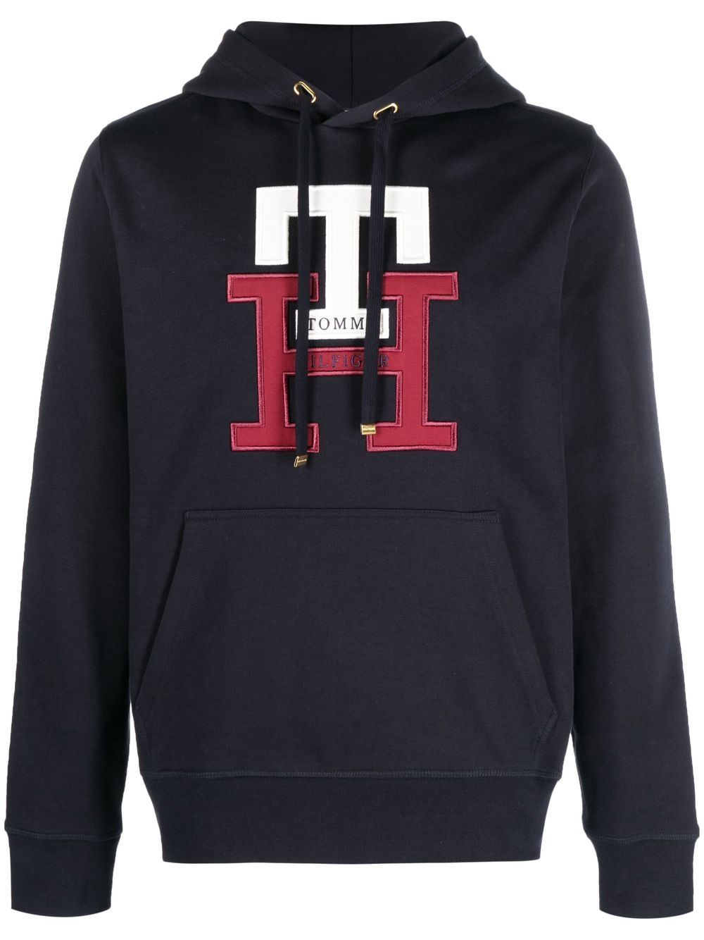 Tommy Hilfiger logo刺绣抽绳连帽衫 - 蓝色