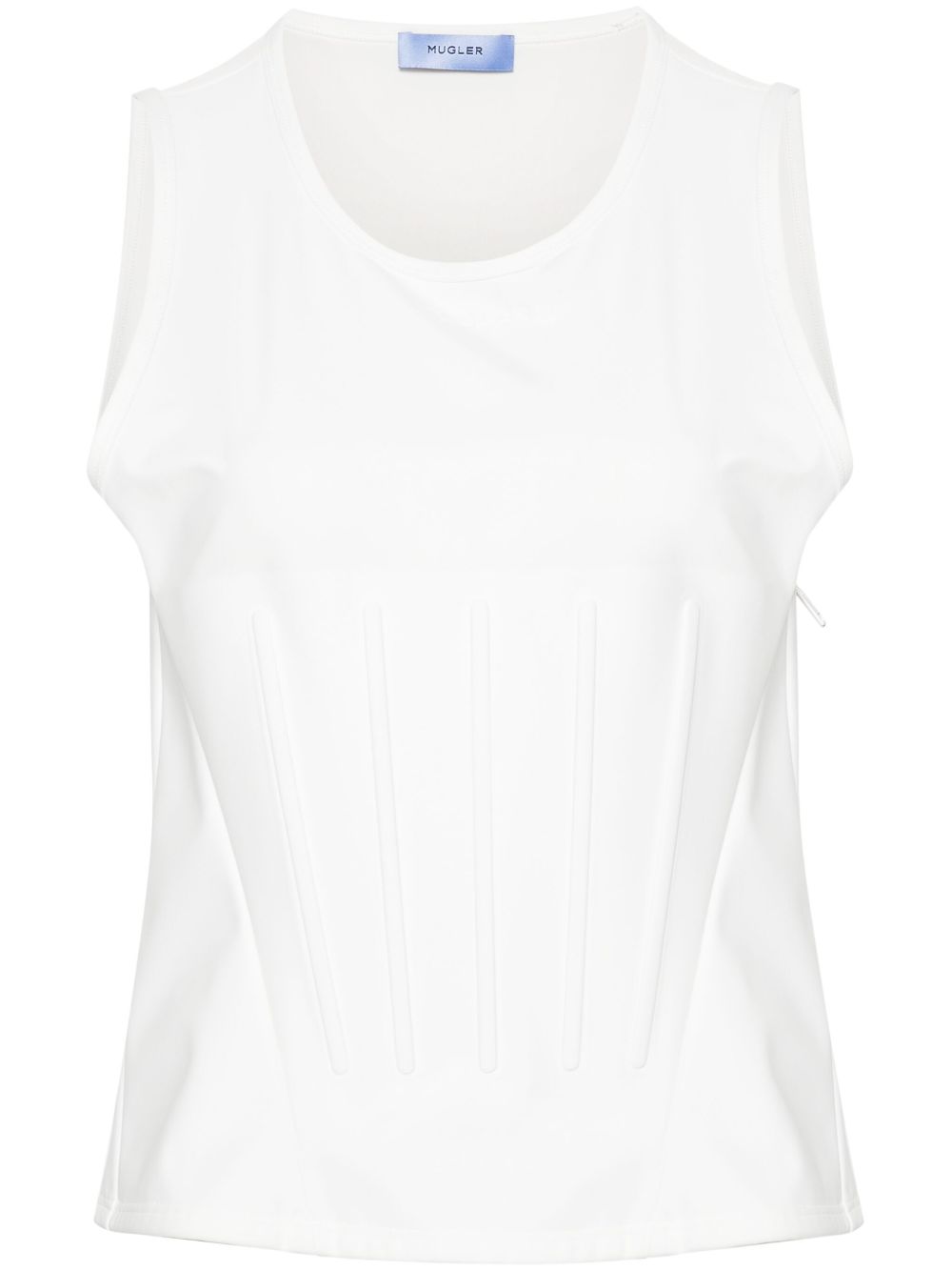 Mugler logo凹面压花平纹针织上衣 - 白色