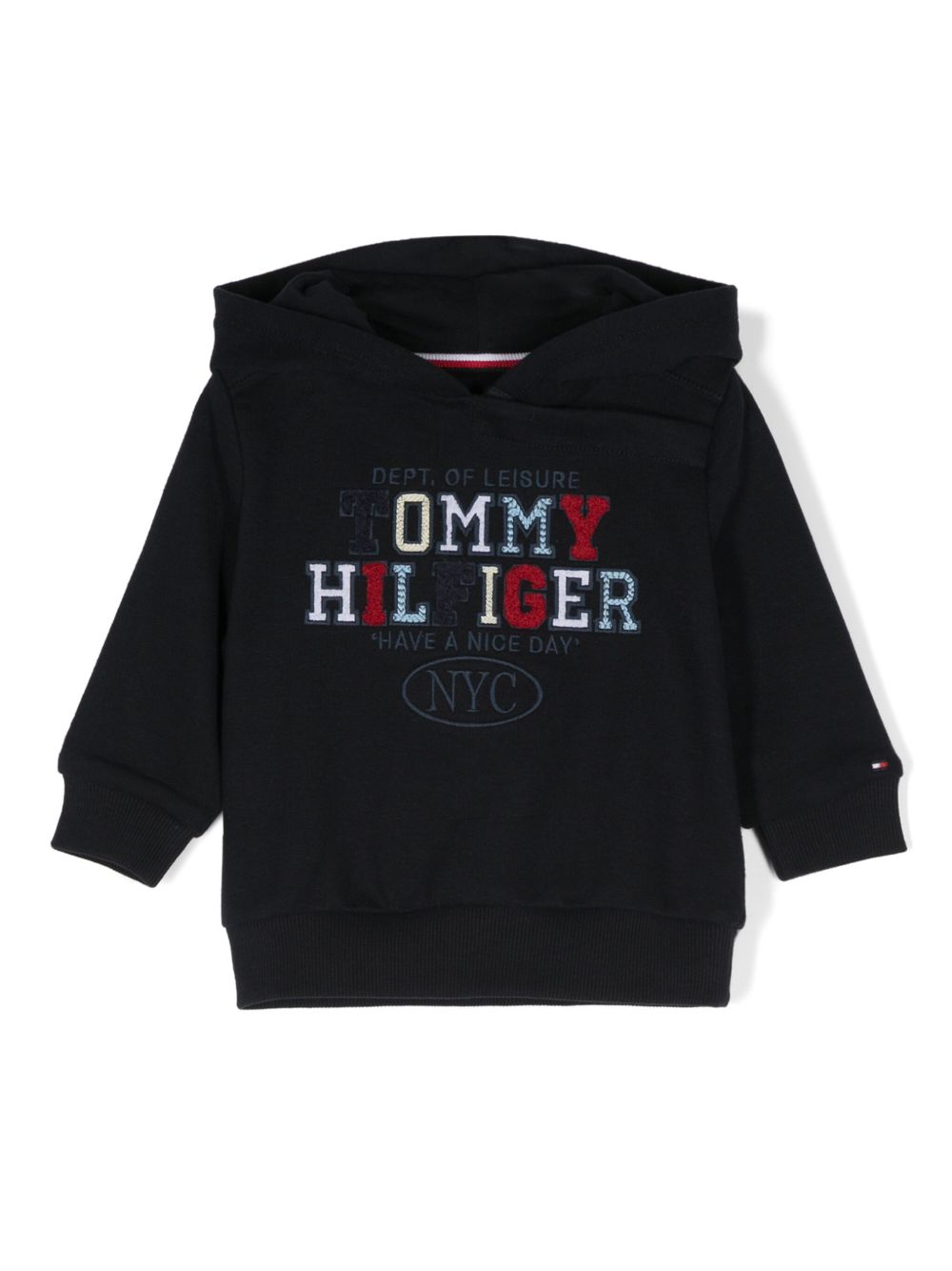 Tommy Hilfiger Junior logo刺绣棉连帽衫 - 蓝色