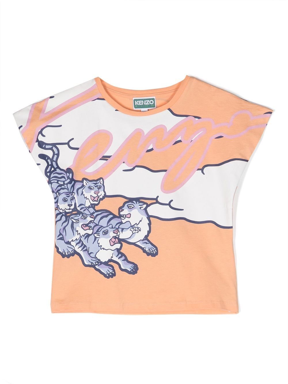 Kenzo Kids 图案印花棉T恤 - 橘色