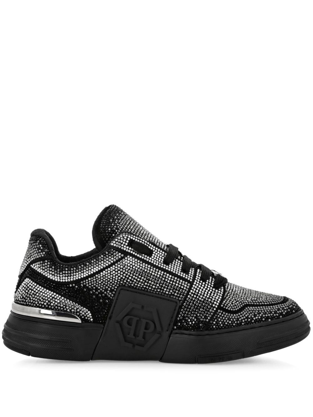 Philipp Plein Strass Hexagon 绒面皮运动鞋 - 黑色