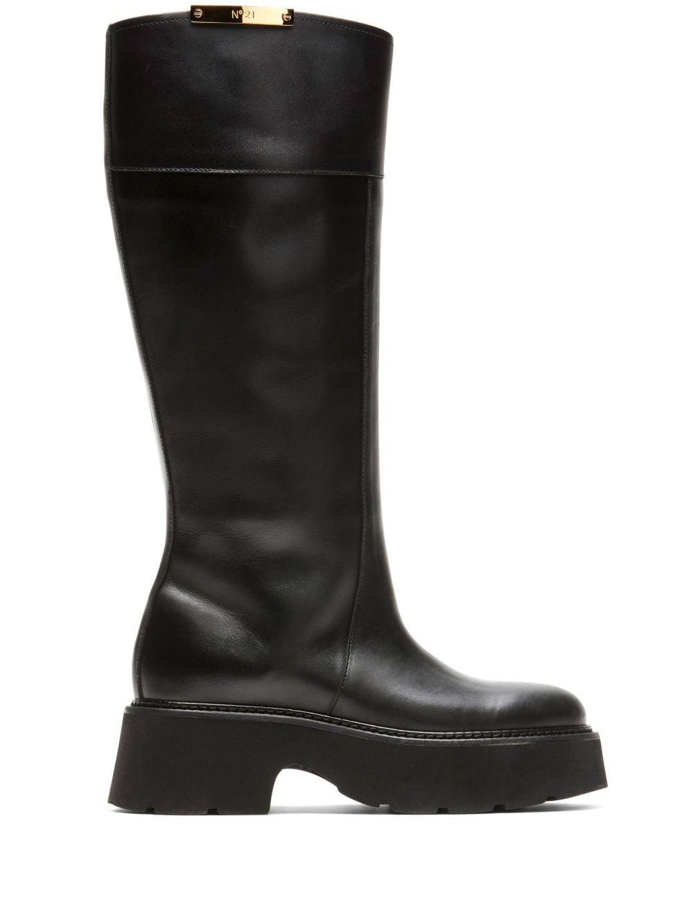 Nº21 Schuhe 皮质及膝靴 - 黑色