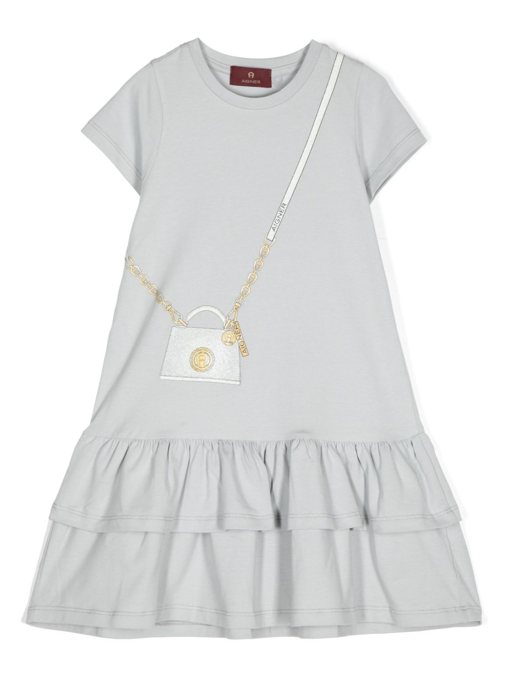 Aigner Kids 图案印花荷叶边连衣裙 - 灰色