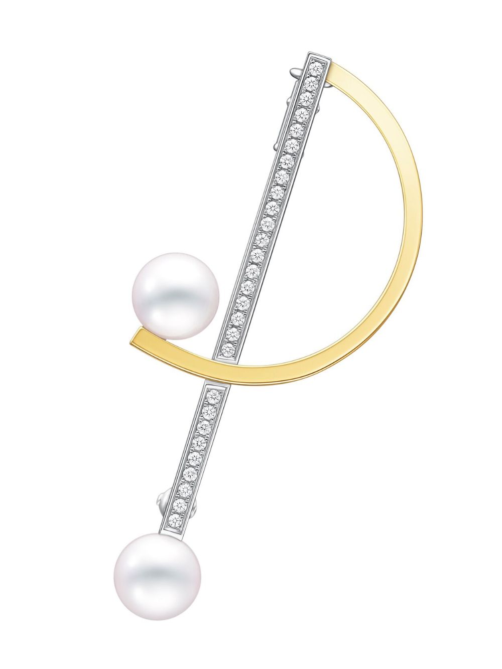 TASAKI 18k黄金白金 Collection Line Kinetic 钻石珍珠胸针 - 金色