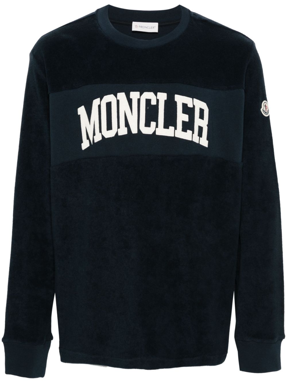 Moncler logo刺绣棉卫衣 - 蓝色