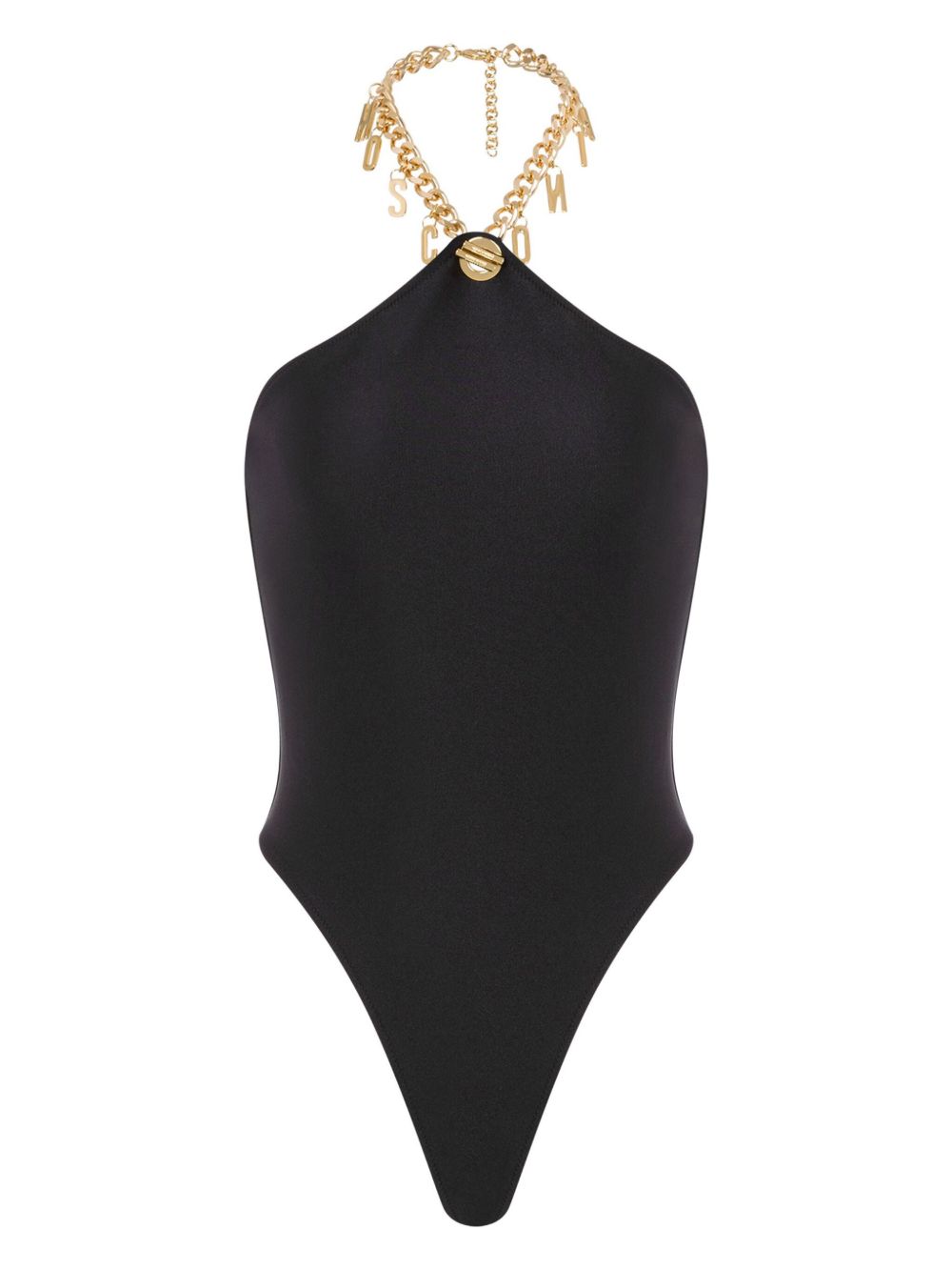 Moschino logo搭链连体泳衣 - 黑色