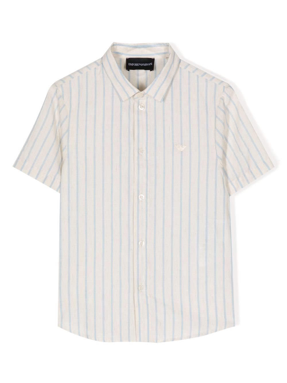 Emporio Armani Kids logo刺绣条纹衬衫 - 中性色