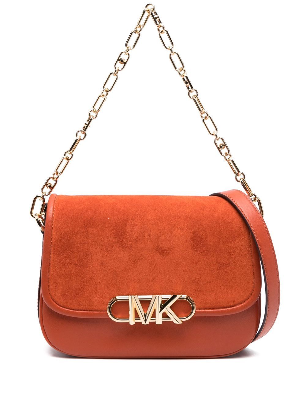 Michael Michael Kors logo标牌绒面皮手提包 - 橘色
