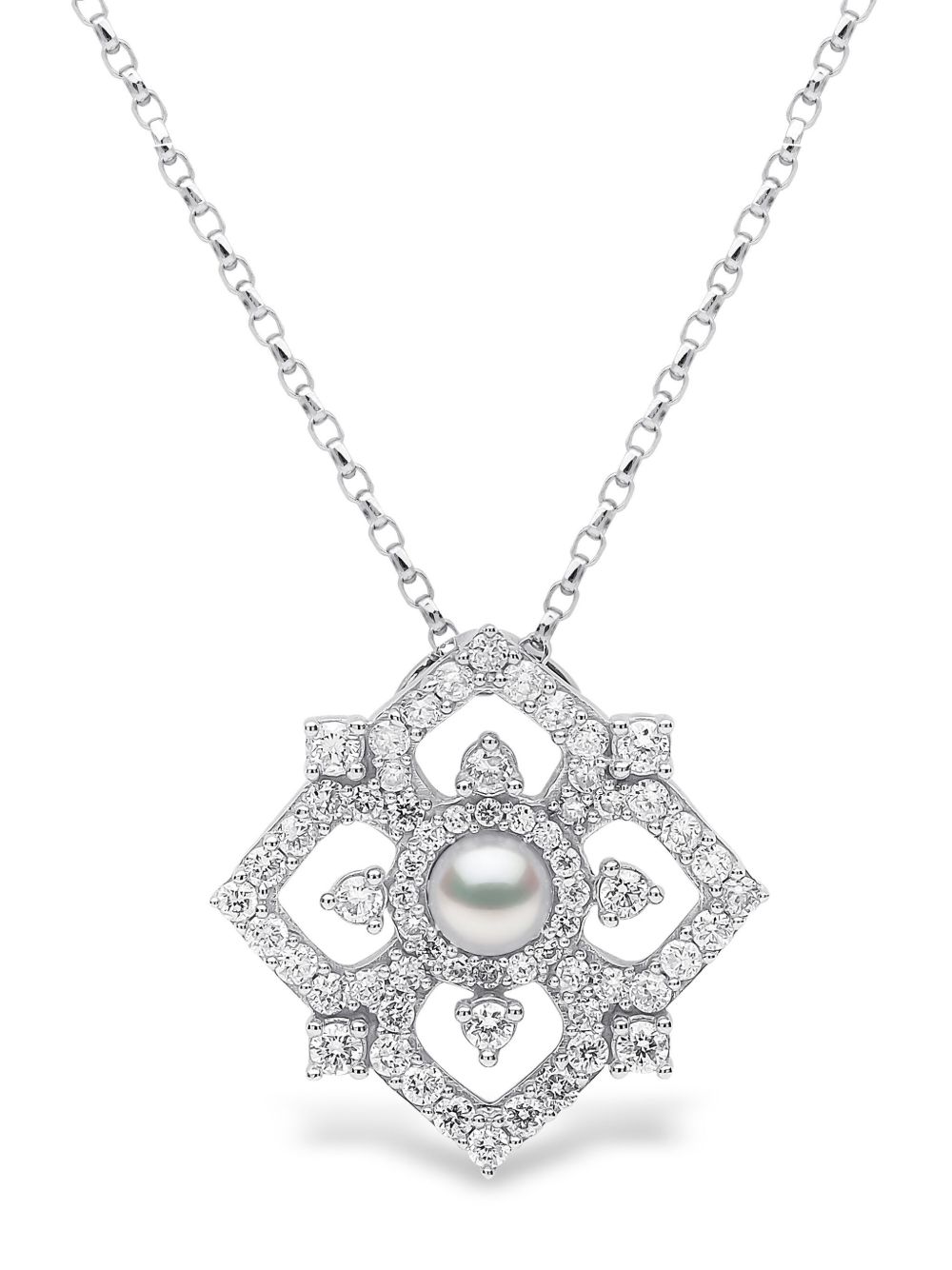 Yoko London Petal 18K 白金珍珠钻石吊坠 - 银色