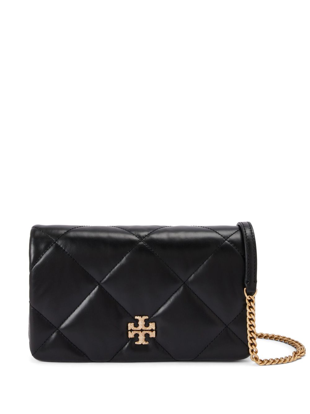 Tory Burch Kira 密镶菱纹绗缝搭链钱包 - 黑色