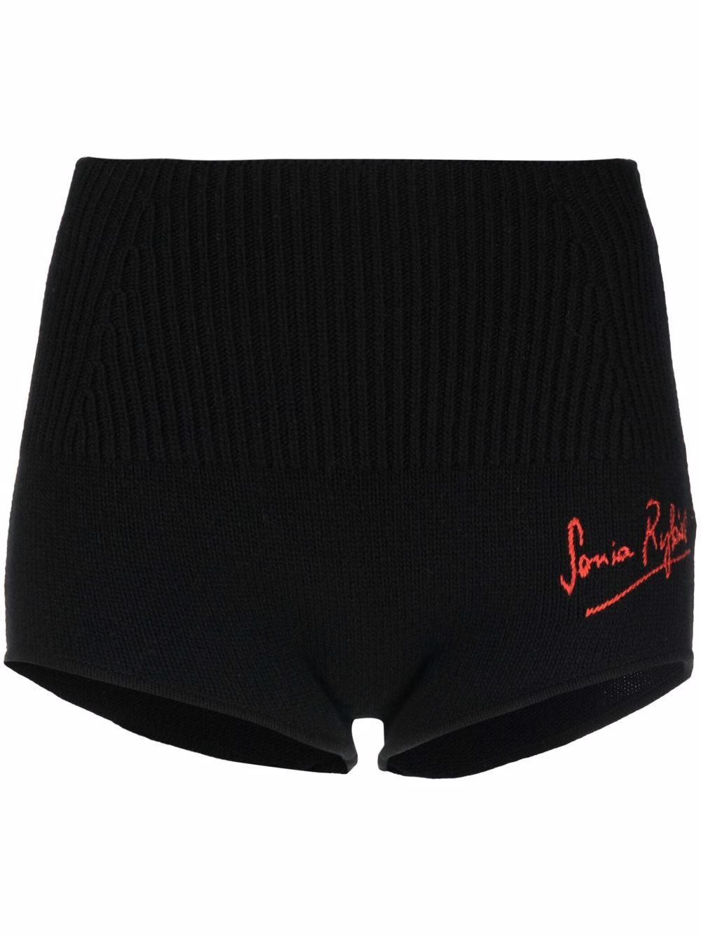 Sonia Rykiel logo刺绣针织短裤 - 黑色