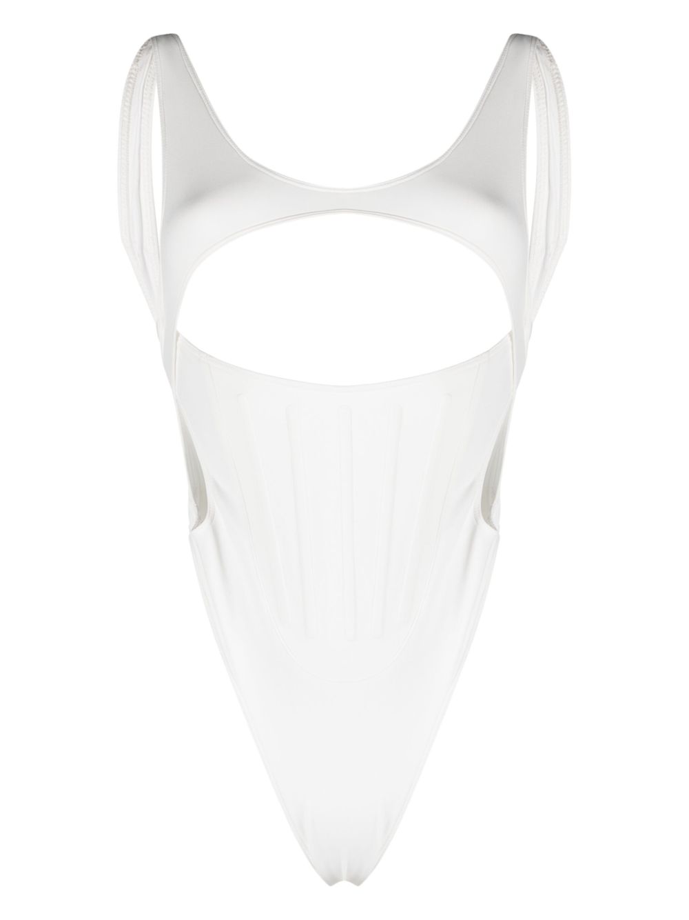 Mugler 镂空大圆领连体衣 - 白色