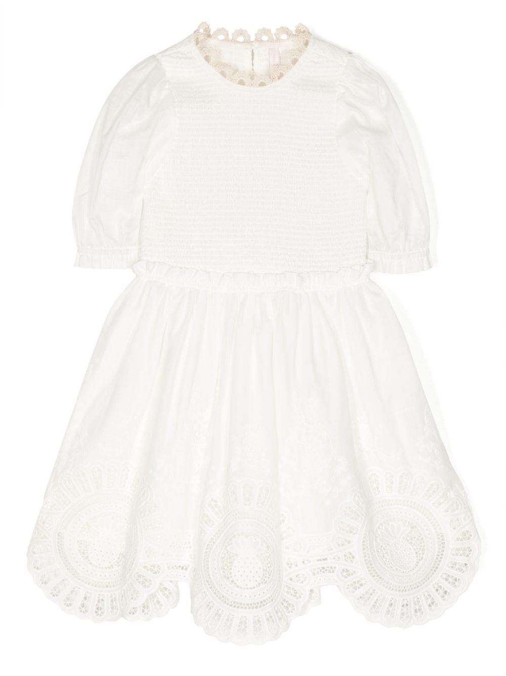 ZIMMERMANN Kids Halcyon 中长刺绣连衣裙 - 白色