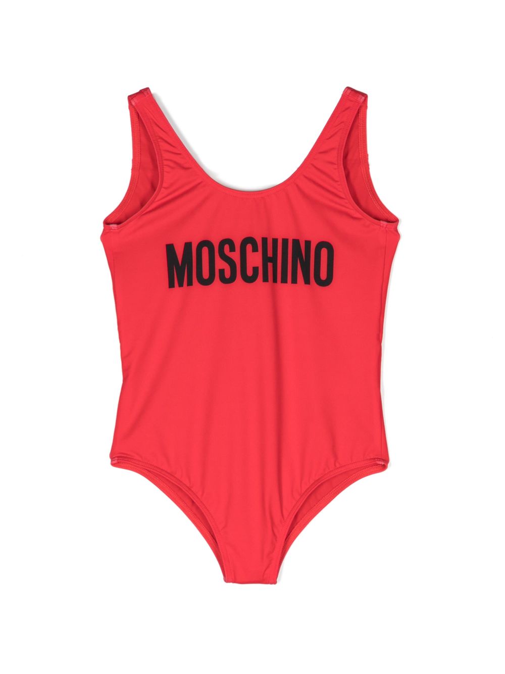 Moschino Kids logo印花无袖连体泳衣 - 红色