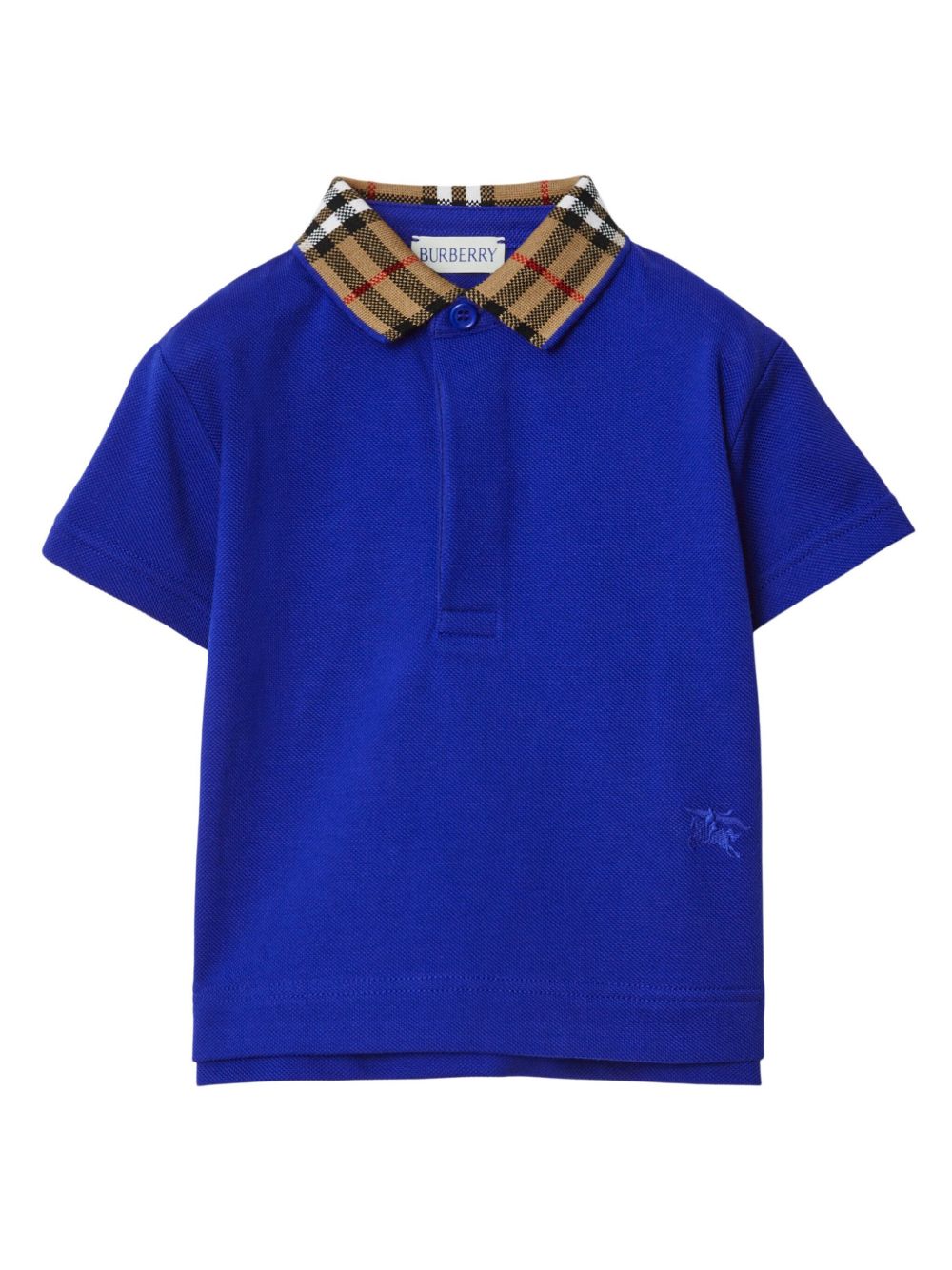 Burberry Kids 格纹领棉polo衫 - 蓝色