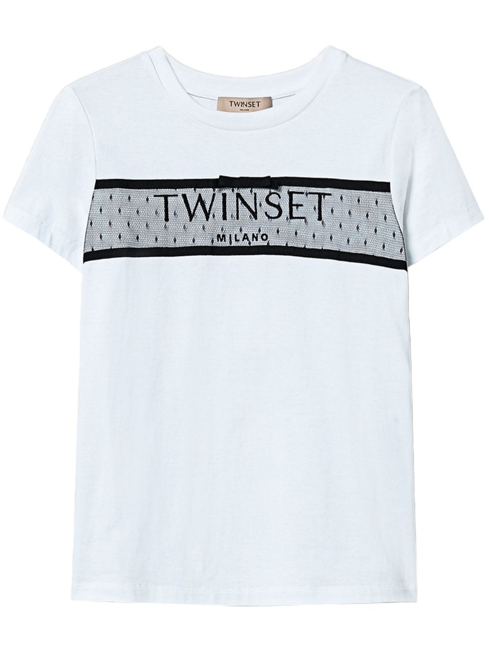 TWINSET 薄纱缀饰logo刺绣T恤 - 白色