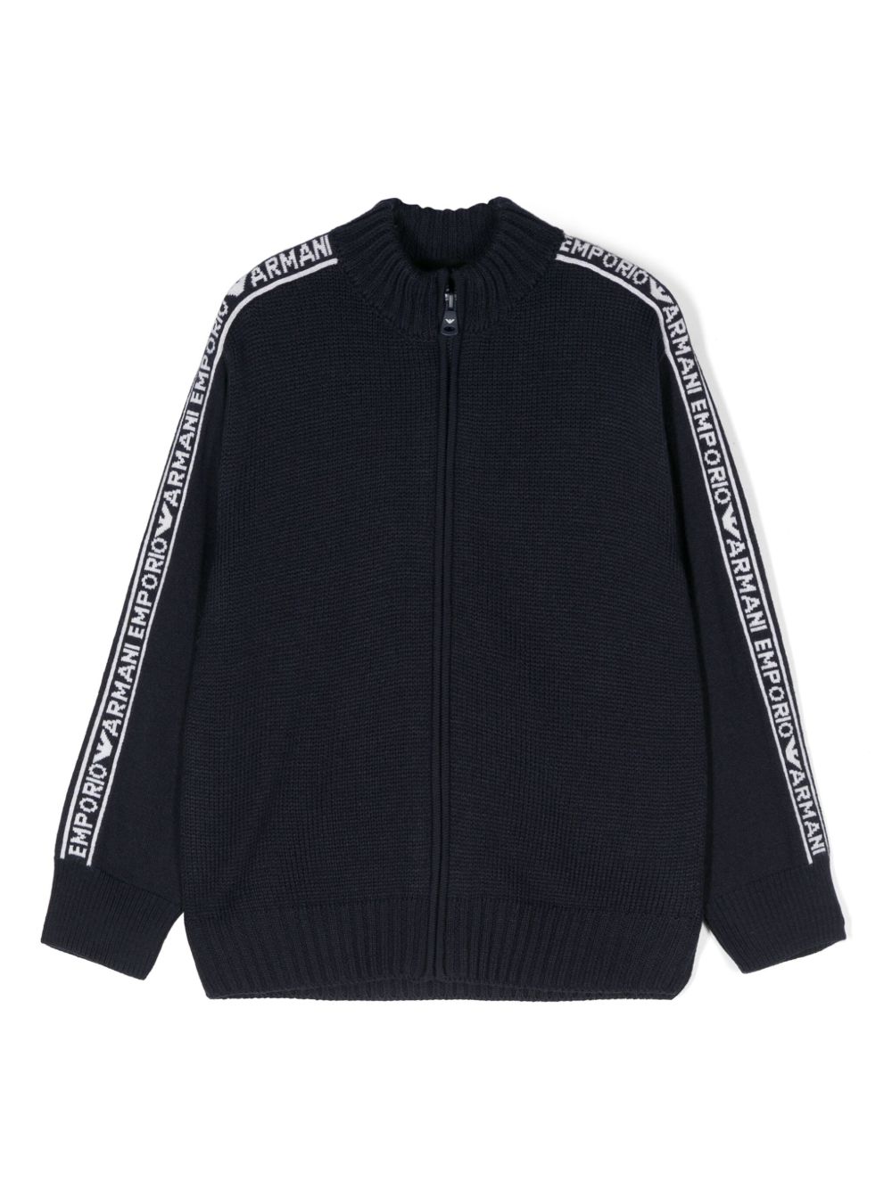 Emporio Armani Kids logo嵌花拉链毛衣 - 蓝色