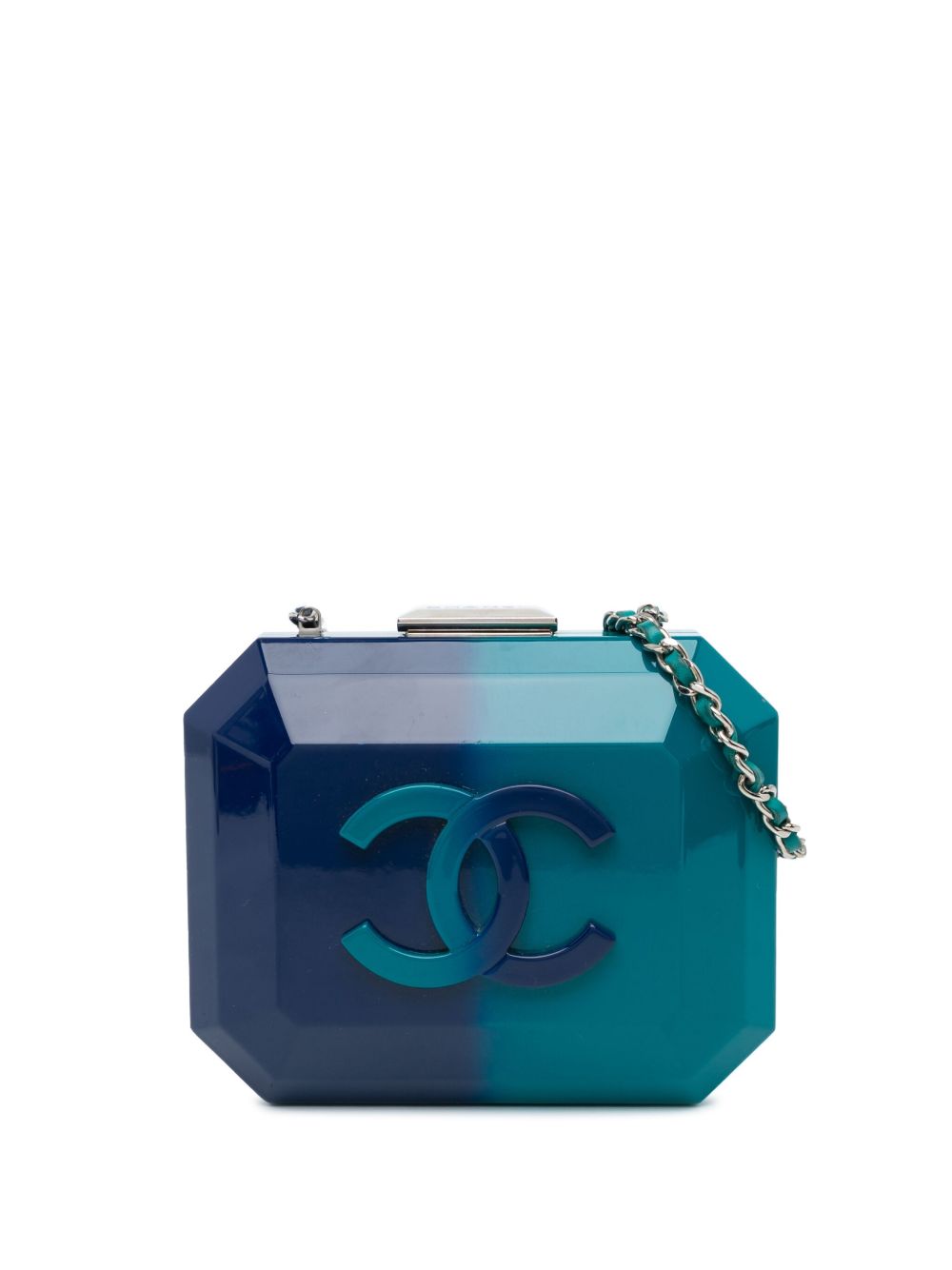 CHANEL Pre-Owned CC 渐变色亚克力玻璃斜挎搭链手拿包（2014年典藏款） - 蓝色
